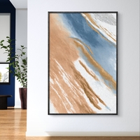 תמונת קנבס מופשטת בגווני חום, כחול ולבן בהדפסה חלקה וללא תבליט – תכשיט לבית