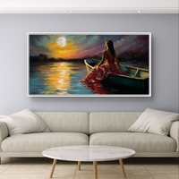 ירח על המים – תמונת קנבס אישה בסירה באווירה רומנטית לילית | CK7125