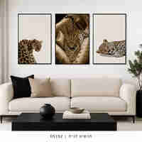 אלגנטיות פראית בגווני חול – שלישיית תמונות קנבס נמרים לסלון | DS192