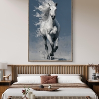תמונת קנבס של סוס לבן דוהר על רקע כחול עמוק