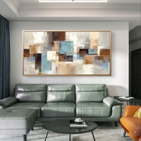 ציור גיאומטרי מודרני לקיר בגוונים רגועים של תכלת ושמנת