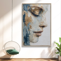 תמונת קנבס של דיוקן צד בגווני כחול, לבן וזהב בהדפסה חלקה – תכשיט לבית