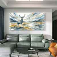 תמונת זכוכית קדושה עם אייל ופסוק השראה בגווני תכלת, לבן וזהב בהדפסה חלקה