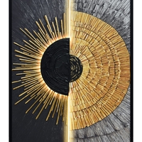 תמונת שמש אבסטרקטית שחור זהב מוארת עם שלט רחוק וסוללות – אמנות LED דגם LED1009-מידה 123*83 ס