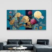גן הזהב הבוטני – תמונת קנבס פרחים וזהב על רקע טורקיז | CY4512