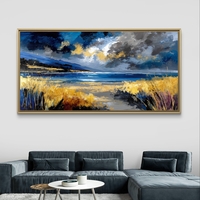 תמונת קנבס נוף ים דרמטי בכחול וזהב – קנבס יוקרתי לרוחב לסלון דגם CC4563