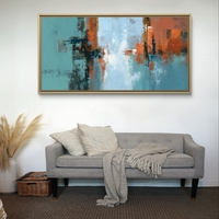 תמונת קנבס אבסטרקט בטורקיז וחלודה עם טקסטורות שכבתיות וקונטרסט מודרני