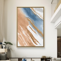 תמונת קנבס מופשטת בגווני חום, כחול ולבן בהדפסה חלקה וללא תבליט – תכשיט לבית