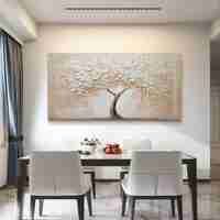 עץ פריחה לבנה על זכוכית – תמונת זכוכית יוקרתית בגווני שמנת, פנינה ובז׳ | GX4171