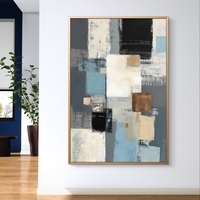 תמונת קנבס אבסטרקטית בגווני כחול אפור ושמנת בעיצוב מודרני