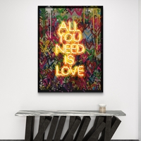 תמונת גרפיטי ALL YOU NEED IS LOVE מוארת עם שלט רחוק וסוללות – אמנות LED דגם LED1010--מידה 63*83 ס