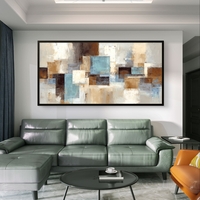 ציור גיאומטרי מודרני לקיר בגוונים רגועים של תכלת ושמנת