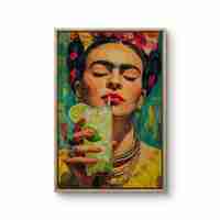 תמונת קנבס צבעונית בהשראת פרידה קאלו עם כוס משקה