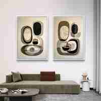 זוג תמונות קנבס אבסטרקטיות בגווני שחור, בז׳ ושמנת – דגם TL8552