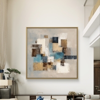 קנבס מודרני מינימליסטי בגווני ניטרל וכחול עם מרקם עדין ועיצוב גיאומטרי