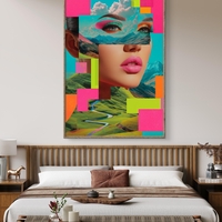 תמונת קנבס צבעונית עם דמות נשית ונופים בסגנון סוריאליסטי