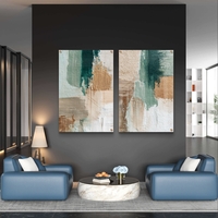 סט תמונות זכוכית זוגי אבסטרקטי בגווני בז’ וירקרק בעיצוב מודרני ורגוע