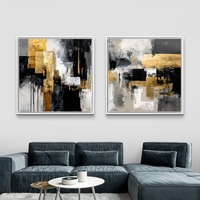 תמונות קנבס הדפסה חלקה לא תבליט שחור וזהב לקיר סלון