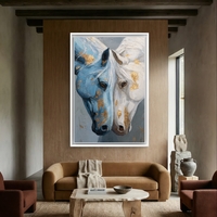 זוג סוסים מלכותיים – תמונת קנבס אמנותית בכחול, לבן ונגיעות זהב | CY1214