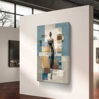 תמונת קנבס של דמות נשית מאחור בסגנון אבסטרקט גאומטרי בגוונים רגועים