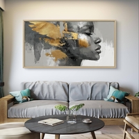 תמונת קנבס לסלון – דיוקן נשי אבסטרקטי בזהב ואפור | דגם TS5941