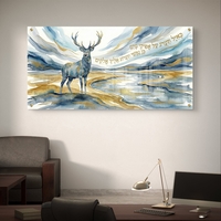 תמונת זכוכית קדושה עם אייל ופסוק השראה בגווני תכלת, לבן וזהב בהדפסה חלקה