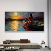ירח על המים – תמונת קנבס אישה בסירה באווירה רומנטית לילית | CK7125