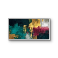 תמונת קנבס לרוחב בגווני טורקיז, זהב ובורדו בעיצוב אבסטרקט מודרני – תכשיט לבית