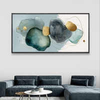 תמונת קנבס לרוחב בסגנון אקוורל בגווני טורקיז אפור וכחול עם נגיעות זהב עדינות – תכשיט לבית