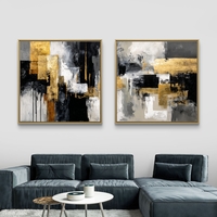 תמונות קנבס יוקרתיות בגווני שחור אפור וזהב בעיצוב מודרני