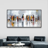 תמונת קנבס לרוחב עם דמויות אבסטרקטיות בצבעים חמים וסגנון מודרני