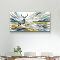 תמונת קנבס לרוחב עם אייל ופסוק כְּאַיָּל תַּעֲרֹג, בעיצוב רוחני בגווני תכלת וזהב, הדפסה חלקה מבית תכשיט לבית