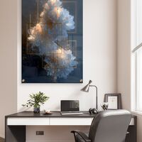 תמונת זכוכית של פרחים לבנים בתאורה זהובה עם מסגרות זהב מרחפות – NEXTGEN BY BAR