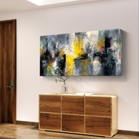 תמונת קנבס אבסטרקט עירוני – כתמי זהב וצהוב על רקע אפור ושחור | CJ6533