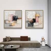 זוג תמונות קנבס אבסטרקטיות בטקסטורת שמנת, ורוד ואפור – דגם SB6303