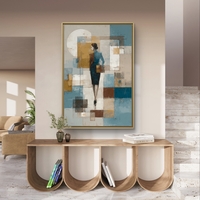 דמות בין בלוקים – תמונת קנבס אבסטרקט מודרנית בכחול, זהב ולבן | CY1211