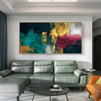 תמונת קנבס לרוחב בגווני טורקיז, זהב ובורדו בעיצוב אבסטרקט מודרני – תכשיט לבית