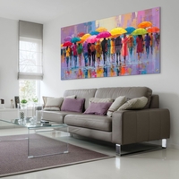 גשם של צבע – תמונת זכוכית אורבנית עם מטריות צבעוניות והשתקפויות | GP1392