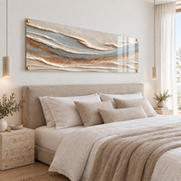 תמונת זכוכית פנורמית גלים אבסטרקטיים בגווני אפור וכחול | דגם NG5984