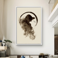 תמונת קנבס עם דמות נשית מופשטת בעשן רך ובסגנון מינימליסטי בגוונים טבעיים