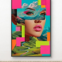 תמונת קנבס צבעונית עם דמות נשית ונופים בסגנון סוריאליסטי