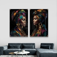 סט תמונות זכוכית זוגי עם דמות נשית בטורבן צבעוני בעיצוב דרמטי ויוקרתי