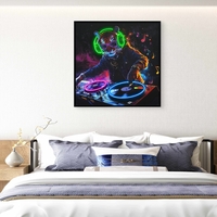 תמונת LED טיגריס DJ צבעוני – הדפס משודרג עם מריחות צבע, מופעלת על סוללות עם שלט רחוק - מידה 83*83