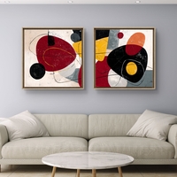 זוג תמונות קנבס מרובעות בסגנון אבסטרקט מודרני בגווני אדום, שחור וצהוב – תכשיט לבית