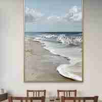 תמונת קנבס נשימת האוקיינוס – נוף ים רגוע עם גלים לבנים וחוף חול בהיר, בעיצוב יוקרתי מתוך קולקציית NEXTGEN BY BAR של תכשיט לבית.