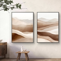 ציורי קנבס אבסטרקטיים בהשראת נוף מדברי בגווני שמנת וחום