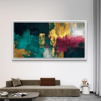 תמונת קנבס לרוחב בגווני טורקיז, זהב ובורדו בעיצוב אבסטרקט מודרני – תכשיט לבית