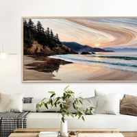 תמונת קנבס של שקיעה בחוף עם קווים גרפיים רכים, הדפסה חלקה NEXTGEN BY BAR