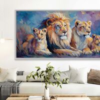 תמונת קנבס צבעונית של משפחת אריות – יצירה אמנותית בעיצוב מודרני מתוך קולקציית NEXTGEN BY BAR של תכשיט לבית.