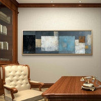 ריבועים שקטים – תמונת קנבס פנורמית אבסטרקטית בגווני כחול, לבן, אפור וזהב | CT4672